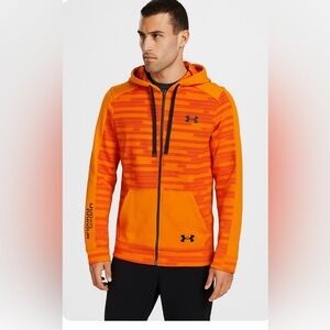 Under Armour Neon Orange Striped Logo Full Zip Hoodie Men’s Size M